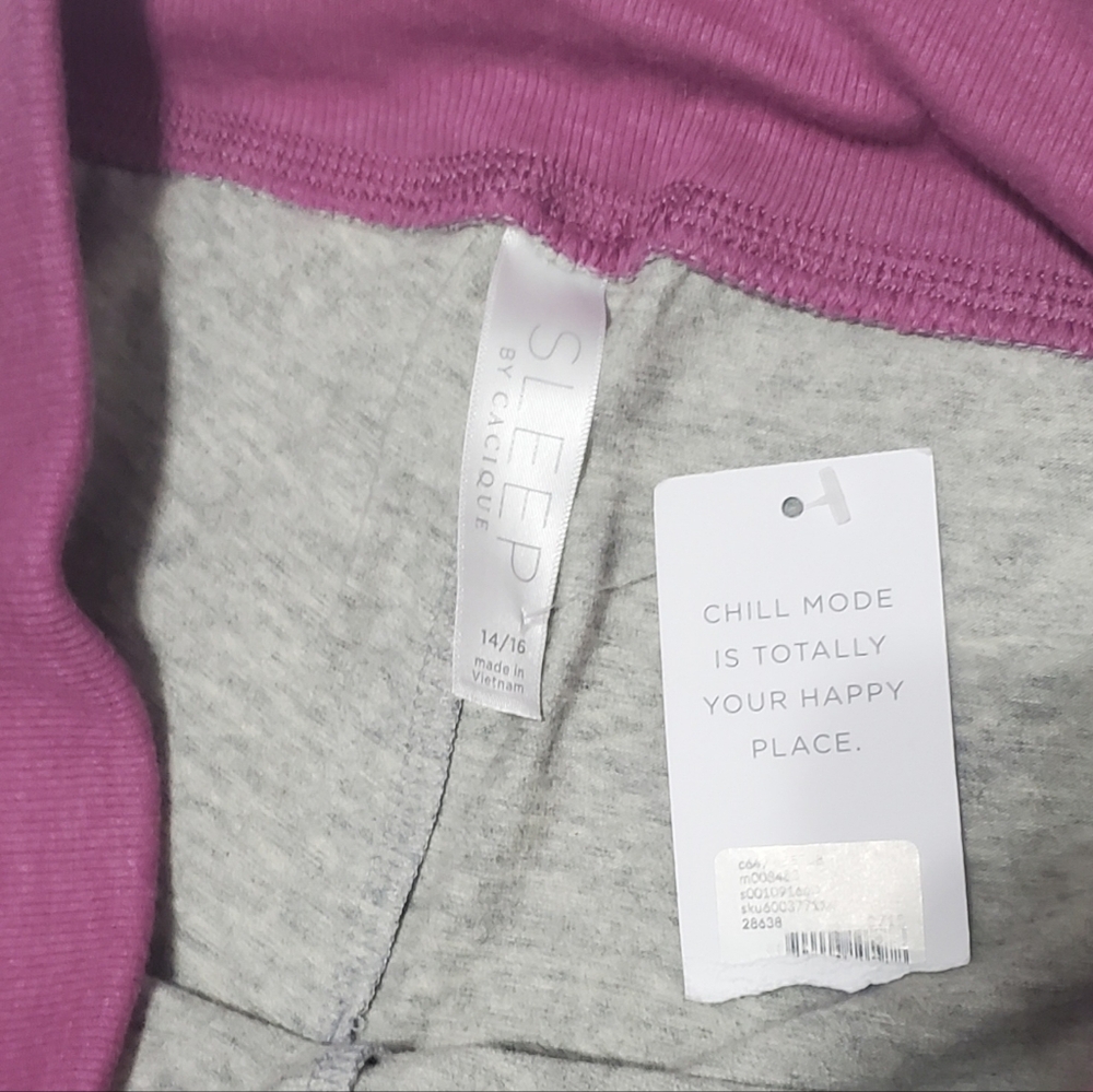 Cacique Pink Gray Striped Sleep Cami Jogger Set Size 14/16 NEW - Picture 3 of 10